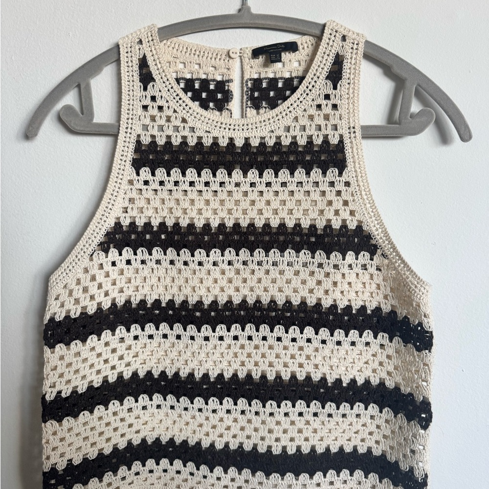 Massimo Dutti Black and Cream Crochet Top